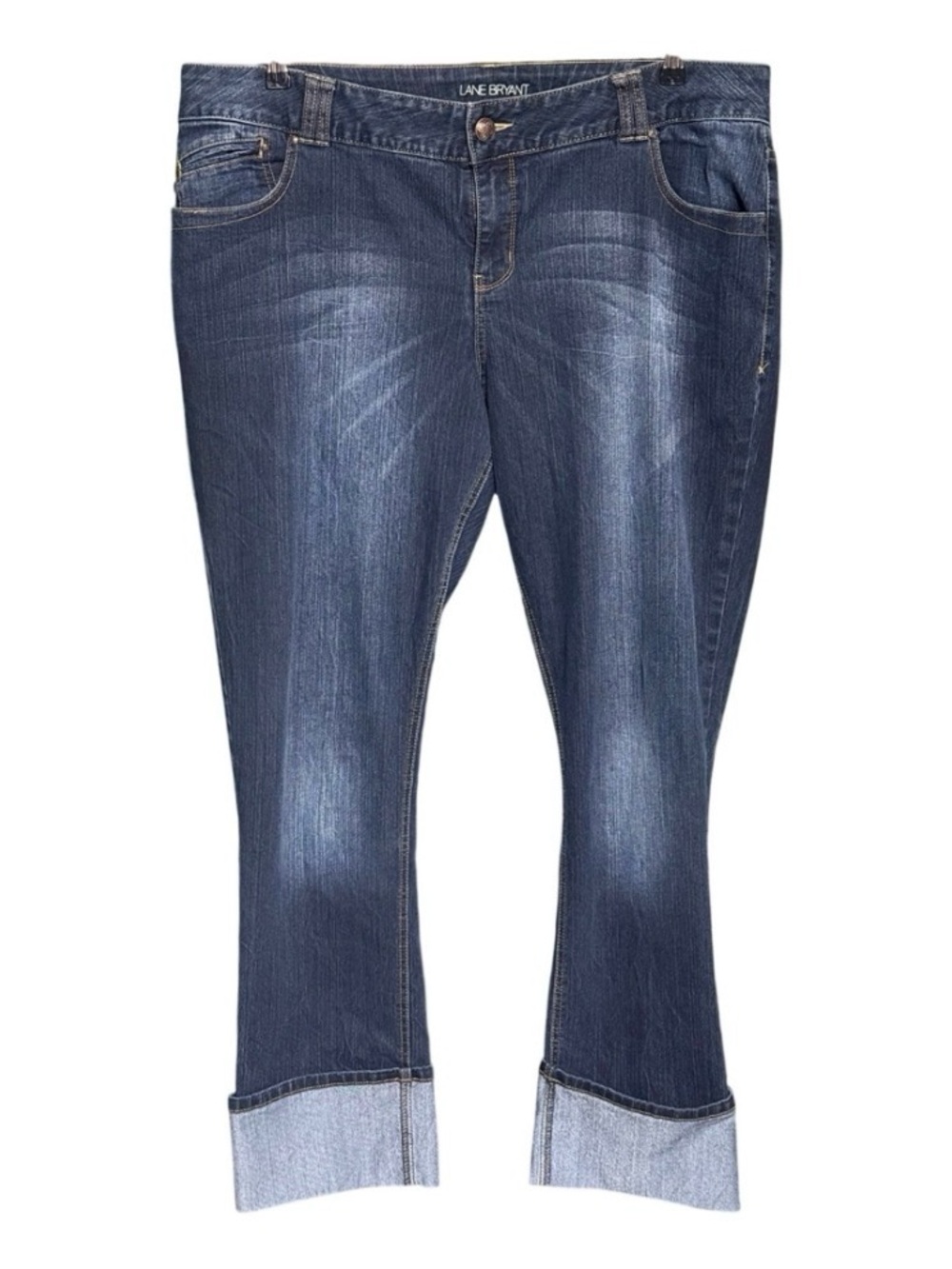 Lane Bryant Women's Faded Blue Cuffed Jeans with Pocket Accents size 22 Tall
